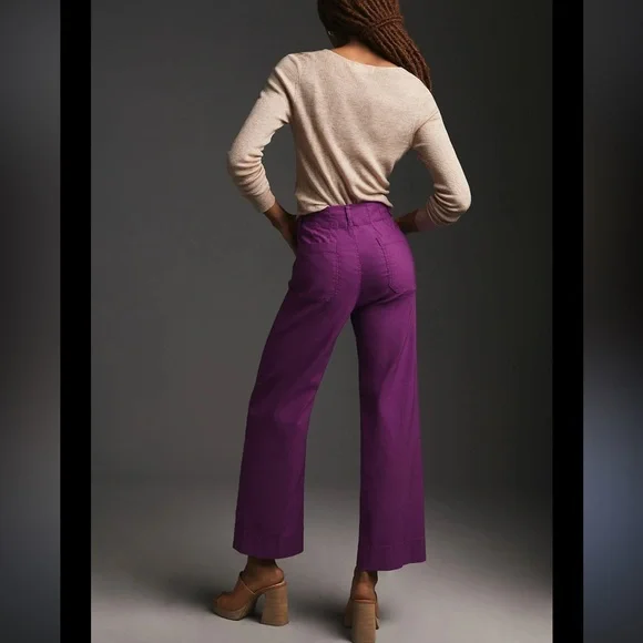 Sz 8 EUC Maeve Magenta Linen Colette Wide Leg Pants Anthropologie - Picture 2 of 14